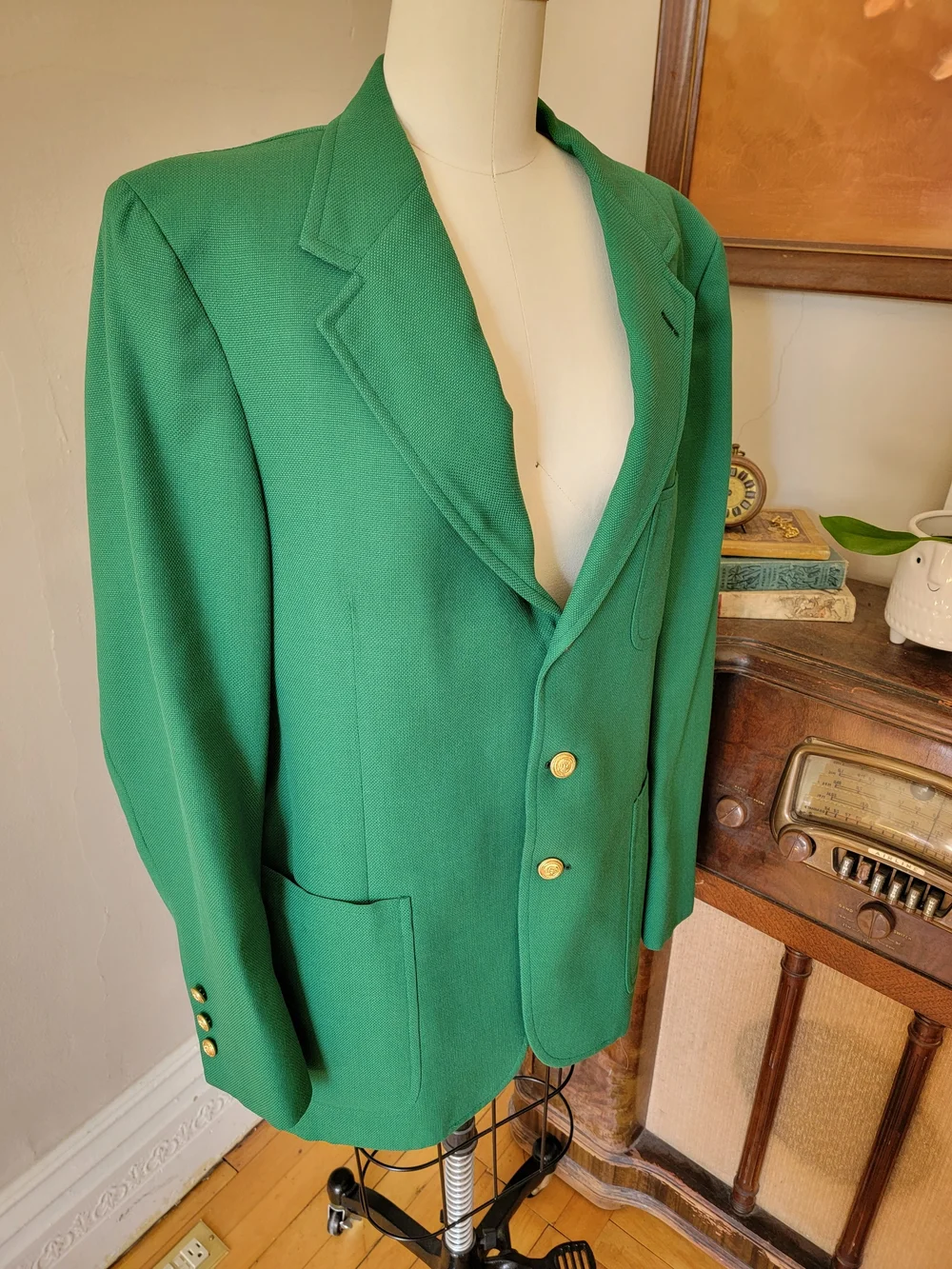 Vintage Men's 1960s Izod Lacoste Green Blazer Jacket Deadstock 44 Chest